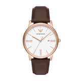 Emporio Armani Three-Hand Date Brown Leather Watch