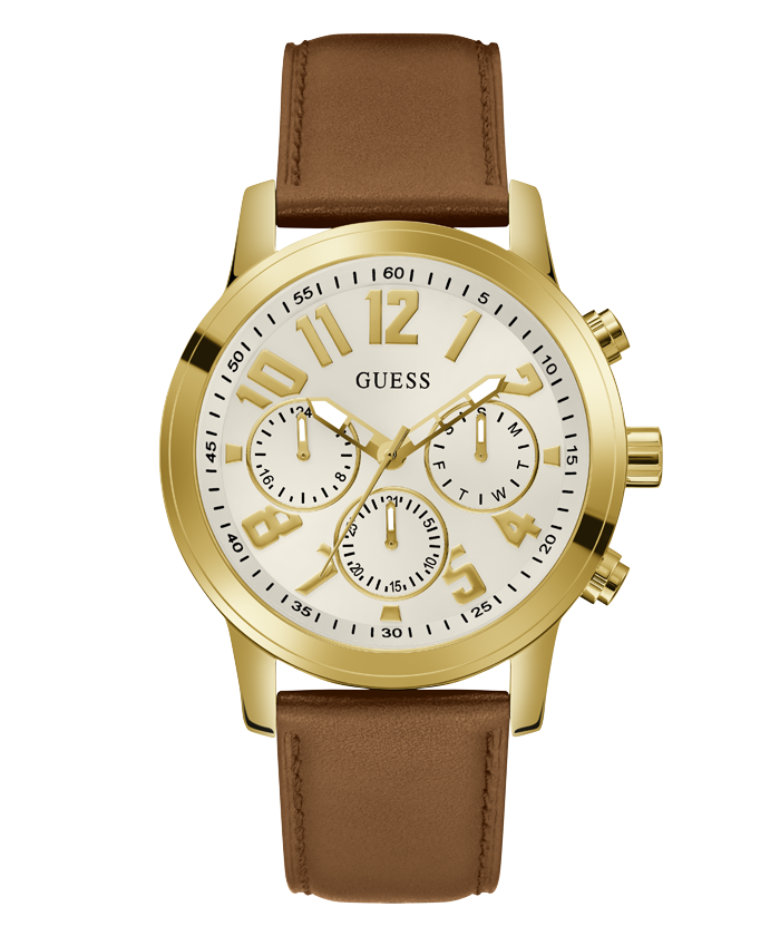 GUESS Mens Brown Gold Tone Multi function Watch GW0709G2