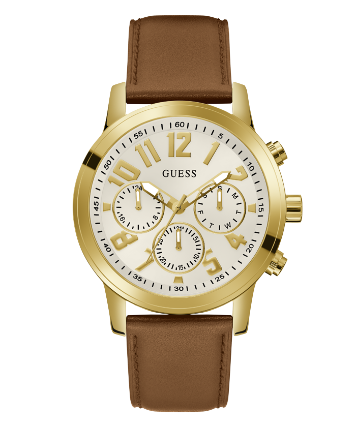 GUESS Mens Brown Gold Tone Multi-function Watch GW0709G2