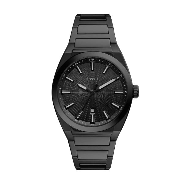 Everett Three-Hand Date Black Stainless Steel Watch
