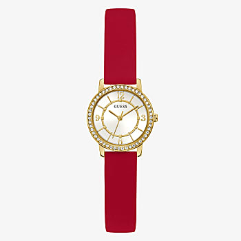 GOLD TONE CASE RED SILICONE WATCH