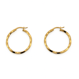10K Yellow Gold Swirl Hoop Earrings Thin