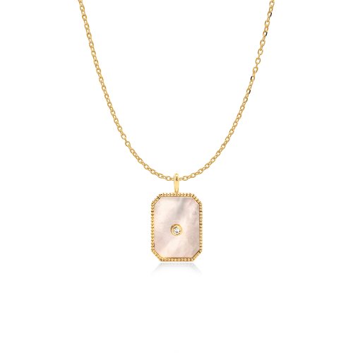 10K Yellow Gold Evil Eye Mother of Pearl Rectangle Necklace