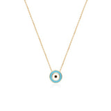 10k Yellow Gold Turquoise Enamel Evil Eye Necklace