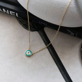 10k Yellow Gold Turquoise Enamel Evil Eye Necklace