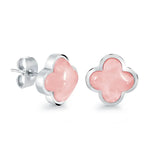 10mm Rose Quartz Lucky-Clover Earring Studs
