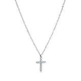 Steel Cross Necklace With White CZ Stones