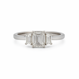T.W. .51CT Three Stone Emerald 18K White Gold Engagement Ring