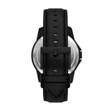 Armani Exchange Three-Hand Black Leather Watch &  Steel Bracelet Set