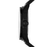 Armani Exchange Three-Hand Black Leather Watch &  Steel Bracelet Set