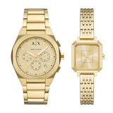 A|X Men's & Women's Sync Chronograph Gold-Tone Stainless Steel Watch Pair Gift