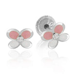 BFLY 10K GOLD PINK/WHITE STUD EARRINGS