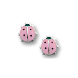 Bfly Sterling Silver Pink Ladybug Enamel Baby Earrings