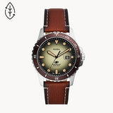 Blue Three-Hand Date Brown Eco Leather Watch