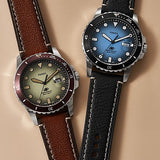Blue Three-Hand Date Brown Eco Leather Watch