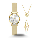Carlie Three-Hand Gold-Tone Stainless Steel Mesh Watch and Jewelry Set