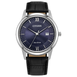 Classic Blue Dial Leather Strap