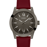 Dark Silver-Tone and Burgundy Leather Analog Watch GW0628G4