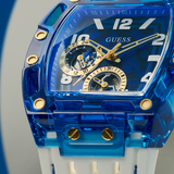 GUESS Mens White Blue Multi-function Watch