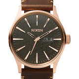 Rose Gold / Gun Metal / Brown Sentry Leather