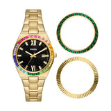 Scarlette Three-Hand Date Gold-Tone Stainless Steel Watch and Topring Box Set