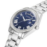 Silver-Tone and Blue Analog Watch