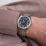 Silver-Tone and Blue Analog Watch
