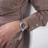 Silver-Tone and Blue Analog Watch
