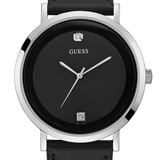 Silvertone Stainless Steel and Leather Watch