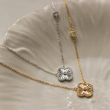 Sterling Silver Designer Inspired Van Cleef CZ Clover with Floating CZ Necklace