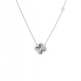 Sterling Silver Designer Inspired Van Cleef CZ Clover with Floating CZ Necklace