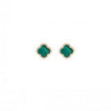 Sterling Silver Gold Vermeil Designer Inspired Green Malachite Van Cleef Stud Earrings