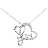 Sterling Silver Rhodium Plated Heart and "MOM" Pendant with 0.01ct Diamond Accent on a 18" Link Chain