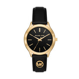 Michael Kors Slim Runway Three-Hand Black Leather Watch MK7553