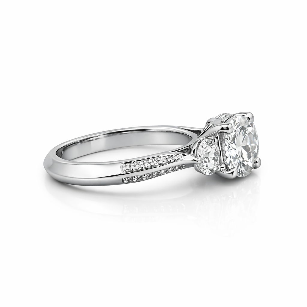T.W. 1.55ct Round Brilliant Trio Diamond Ring -14K White Gold