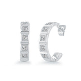 S.STEEL WHITE-CZ QUADRANT STUD-HOOP EARRINGS