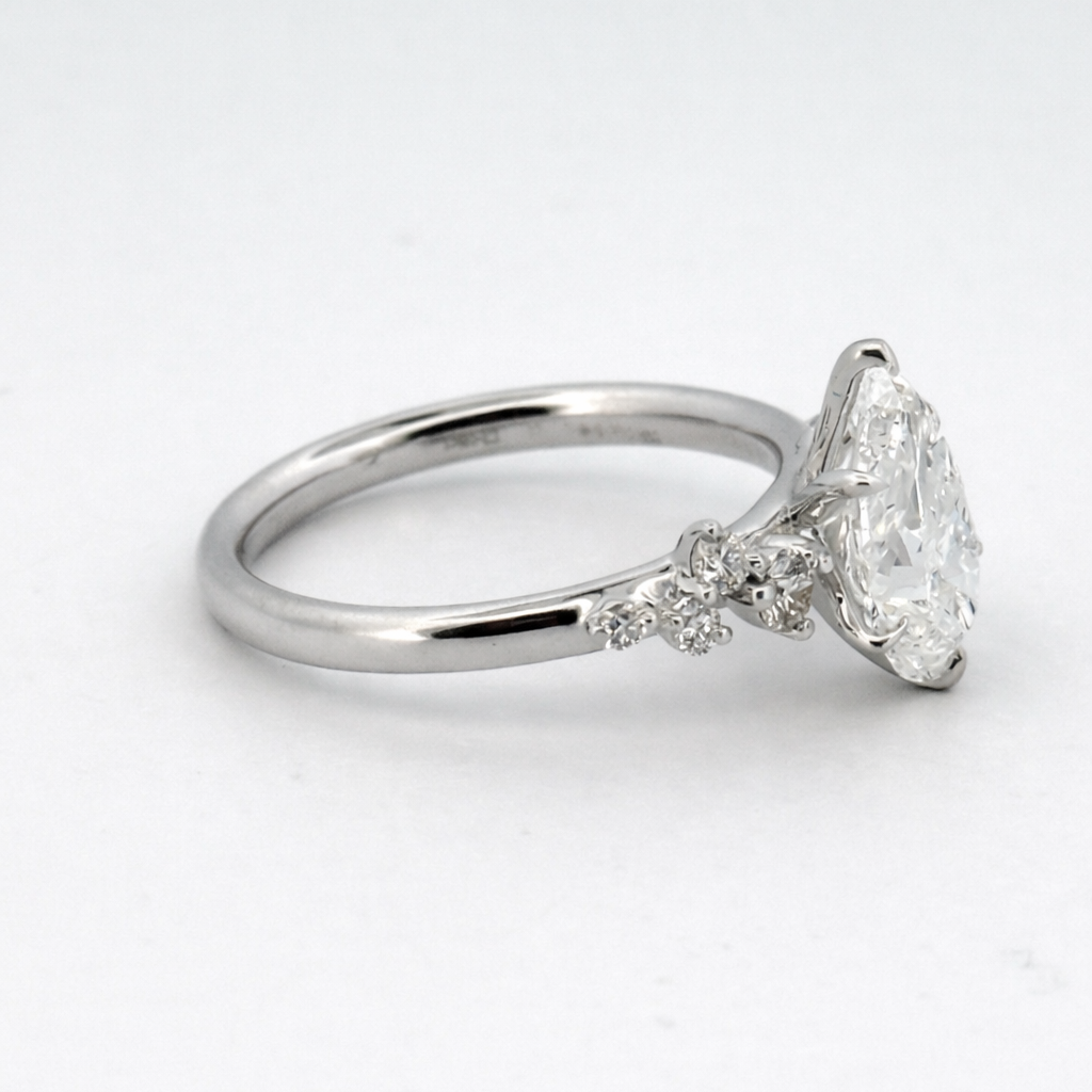 2.08ct Tear Drop Diamond Ring With Accent Diamonds - 14k White Gold