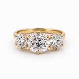 2.66CT Old Mine Cut Three Stone Ring - 14K Yellow Gold