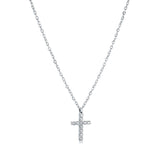 Steel Cross Necklace With White CZ Stones