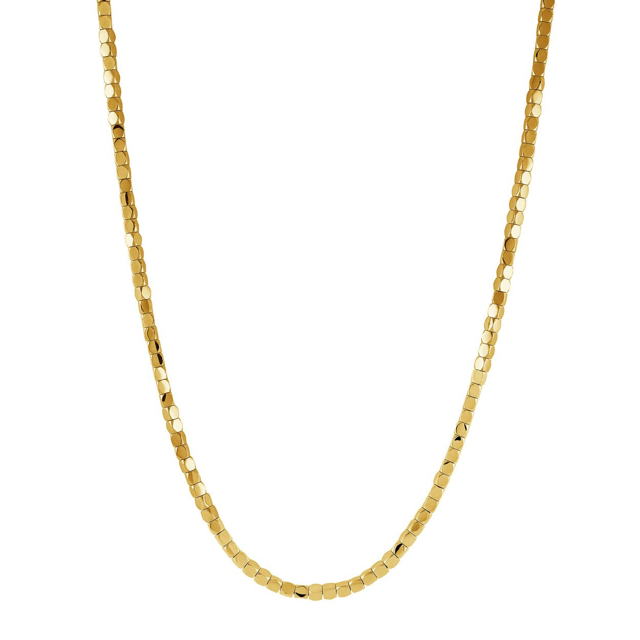 GOLD-IP-S.STEEL POLISHED 3.3MM-CUBIC-BEADS 16''+3'' NECKLACE