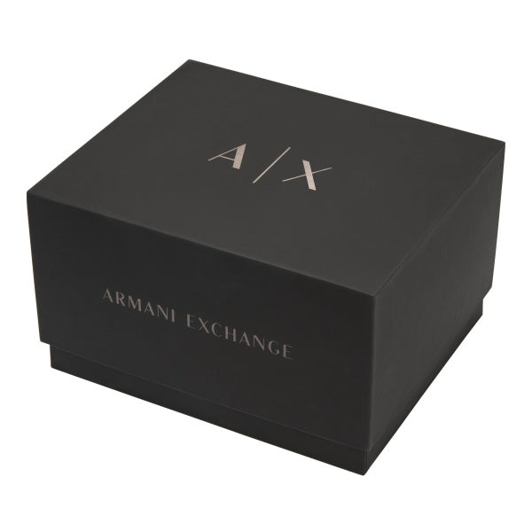 Armani Exchange Three-Hand Black Leather Watch &  Steel Bracelet Set
