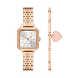 Armani Exchange Three-Hand Rose Gold-Tone Stainless Steel Watch and Bracelet Set