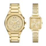 A|X Men's & Women's Sync Chronograph Gold-Tone Stainless Steel Watch Pair Gift