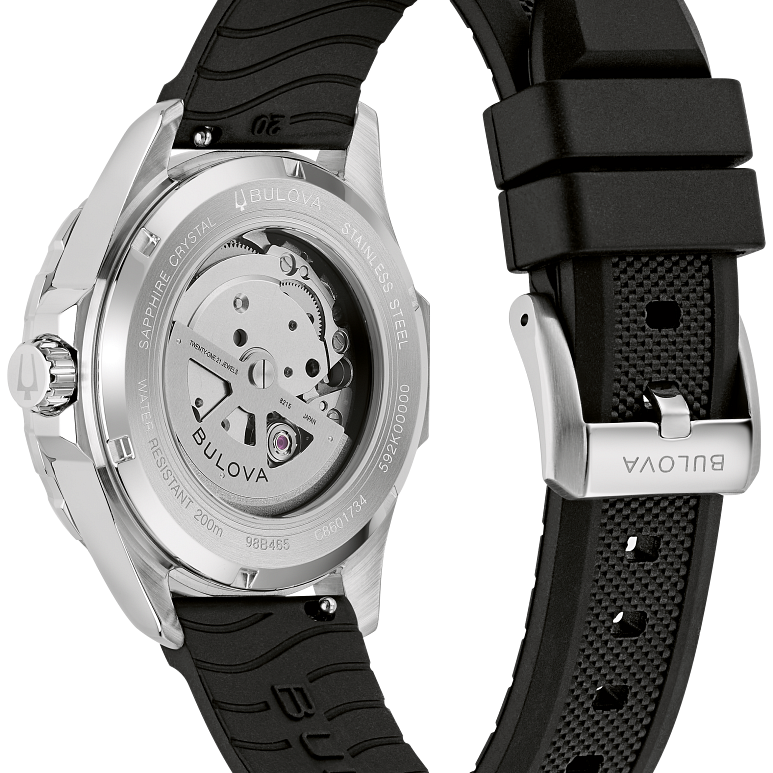 Black Dial Stainless Steel Rubber Marine Star 98B465