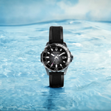 Black Dial Stainless Steel Rubber Marine Star 98B465
