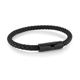 Black IP Stainless Steel Matte H Clasp 5mm Black Leather Bracelet