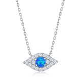 Blue Opal & CZ Evil Eye Necklace