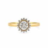 Gold ring with a diamond center on a white background