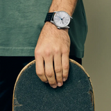 Chrome / Silver Sunray / Black Time Teller Leather