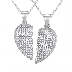 Sterling Silver Breakable Mom & Daughter Engraved Pendant with a Diamond Accent Pendant on a 18' Link Chain